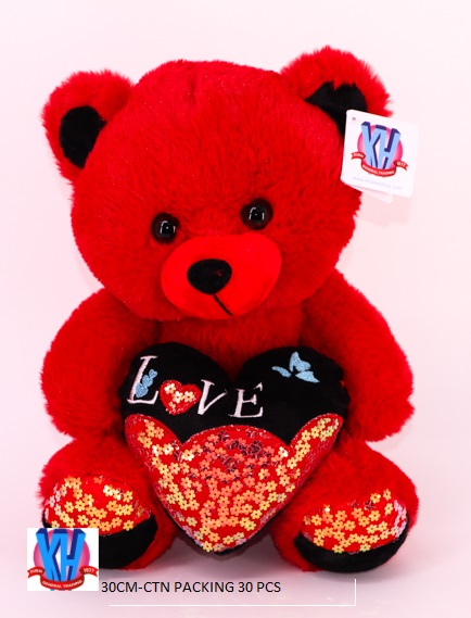 30CM RED BEAR W/HEART