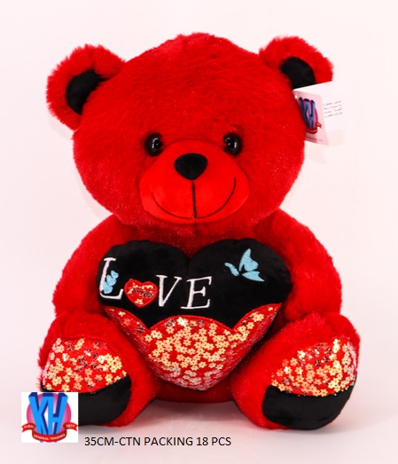 35CM RED BEAR W/HEART