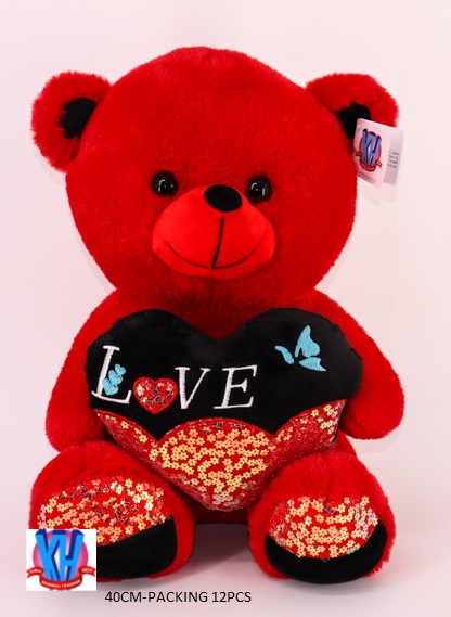 40CM RED BEAR W/HEART