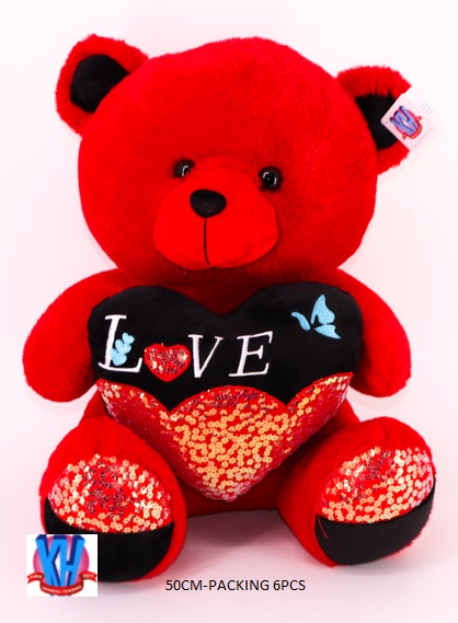 50CM RED BEAR W/HEART