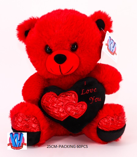 25CM RED BEAR W/HEART