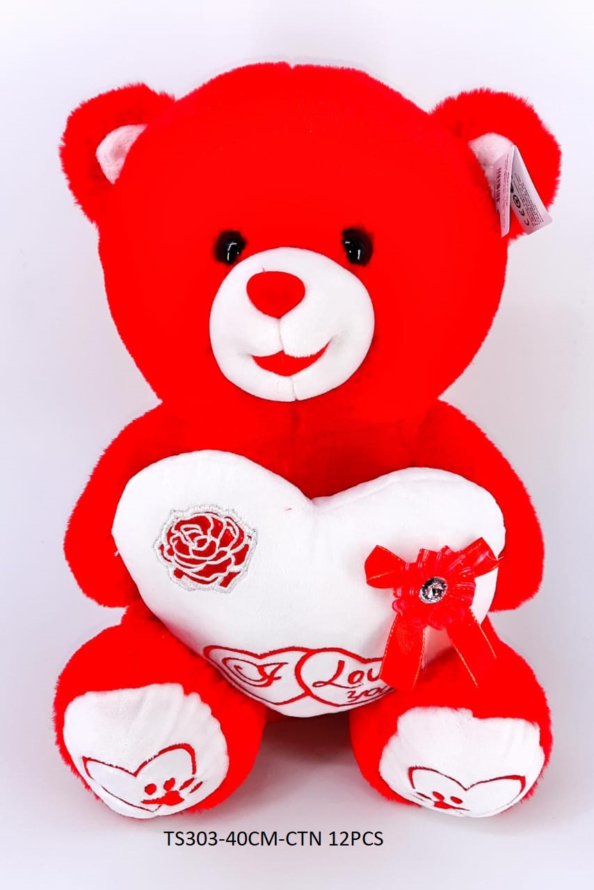 40CM RED BEAR W/HEART 