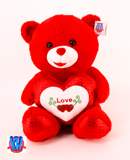 40CM RED BEAR W/HRAT