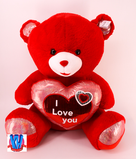 65CM RED BEAR W/HRAT