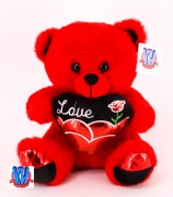 25CM RED BEAR W/HRAT