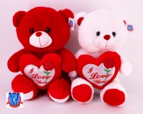 40CM RED BEAR W/HRAT